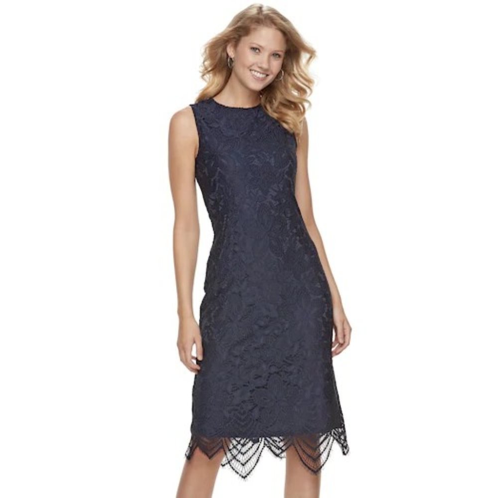 Sharagano Scalloped Sleeveless Lace Dress - 16